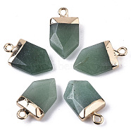 Natural Green Aventurine Pointed Pendants, with Light Gold Plated Top and Brass Loop, Arrow, Faceted, 19x10.5x4.5mm, Hole: 1.8mm(X-G-N326-34H)