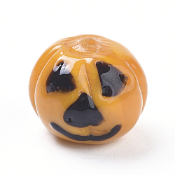 Halloween Theme Handmade Lampwork Beads, Cartoon Pumpkin Jack-O'-Lantern, Dark Orange, 12x14.5x14.5mm, Hole: 1.5mm(LAMP-I020-03)