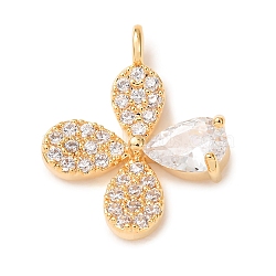 Brass Rhinestone Pendants, Clover Charms, Golden, 16x13.5x3.5mm, Hole: 1.8mm(RB-CBAFDDC-02G)