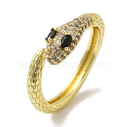 Rack Plating Brass Micro Pave Cubic Zirconia Cuff Rings, Long-Lasting Plated, Lead Free & Cadmium Free, Snake, Real 18K Gold Plated, Adjustable(RJEW-H228-08G)