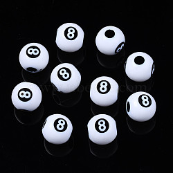 Opaque Acrylic Beads, Round with Number 8, White, 11.5x10.5mm, Hole: 3.5mm(X-MACR-S272-66)