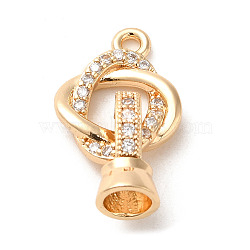 Brass Micro Pave Cubic Zirconia Pendant, Double Round, Light Gold, 22mm(FIND-Z030-04KCG)