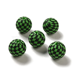 Opaque Silicone Beads, Round with Tartan, Lime Green, 15x14.5mm, Hole: 2.3mm(SIL-D010-01A)