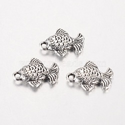 Tibetan Style Alloy Fish Charms, Antique Silver, 16x12x3mm, Hole: 1.5mm(TIBEP-K081-04)