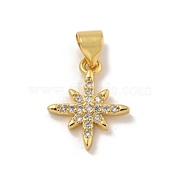 Rack Plating Brass Micro Pave Cubic Zirconia Charms, Long-Lasting Plated, Cadmium Free & Lead Free, Star, Real 18K Gold Plated, 14.5x12x2mm, Hole: 4.5x3.5mm(KK-C074-62G)