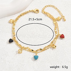 Brass Heart Charm Anklets, Double Layer Anklets for Women(AN0339-1)