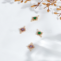 4Pcs 2 Colors Brass Micro Pave Clear Cubic Zirconia Rhombus Links Connectors, with Glass, Long-Lasting Plated, Light Gold, Mixed Color, 17x11x4mm, Hole: 1.2mm, 2pcs/color(KK-LP0004-57)