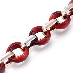 Transparent Acrylic Handmade Cable Chain, Flat Oval, Red, 18.5x11.5x4.5mm, about 39.37 inch(1m)/strand(AJEW-JB00547-07)