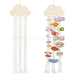 Cloud Wooden Hairpin Hair Clip Hanging Holder Storage Organizer, with Rope, Lime, 76~80x18x0.35cm, Wood: 100x180x3.5mm(WH-WG78846-01)