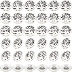 60Pcs Zinc Metal Alloy Shank Buttons, Flat Round with Tree of Life, Antique Silver, 14.5x7mm, Hole: 2.5mm(FIND-OC0002-08)