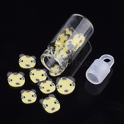 Handmade Polymer Clay Kitten Nail Art Decoration Accessories, with Glass Wishing Bottle and CCB Plastic Bottle Stopper, Cartoon Cat Head, Pale Goldenrod, 4~9x4~6x0.5~1mm(MRMJ-S046-001A)