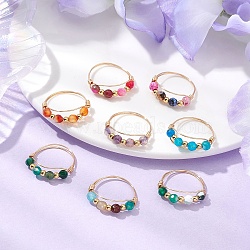 Round Natural Agate Beads Finger Rings, Brass Rings for Woman, Mixed Color, Inner Diameter: 20mm, 8pcs/set(RJEW-JR00805)