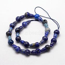Natural Fossil 3-Hole Guru Bead Strands, for Buddhist Jewelry Making, T-Drilled Beads, Dyed, Blue, 18mm, Hole: 2~3mm; 2pcs/set, 10sets/strand, 7.1inches(G-K148-06)