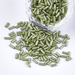 Glass Bugle Beads, Round Hole, Opaque Colours, Olive Drab, 3~5x1.5~2mm, Hole: 0.8mm, about 15000pcs/bag(SEED-S029-01B-18)
