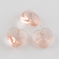Faceted Heart Transparent Glass Charm Pendants, PeachPuff, 10x10x5mm, Hole: 1mm(GLAA-S054-01)
