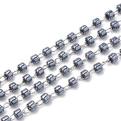 TOHO Japan Import Seed Beads, Handmade Glass Beaded Chains, Soldered, with Stainless Steel Findings, Plated, Column, Stainless Steel Color, Slate Gray, 2mm, about 26.24 Feet(8m)/strand(CHS-S004-04F)