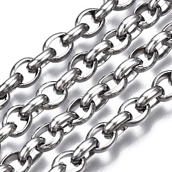 304 Stainless Steel Cable Chains, with Spool, Unwelded, Oval, Stainless Steel Color, 7.5x6x2.5mm, about 32.8 Feet(10m)/roll.(CHS-T003-28P)