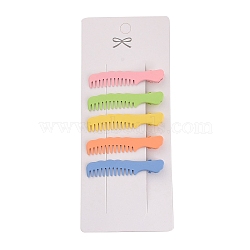 Comb Shape Spray Painted Iron Alligator Hair Clips for Girls, Mixed Color, 59.5x12.5x11mm, 5pcs/card(PHAR-A011-18)