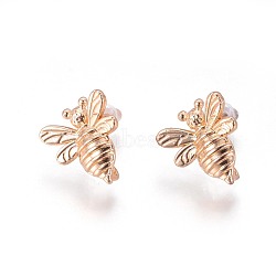 Brass Stud Earring Findings, with Plastic Ear Nuts and Loop, Long-Lasting Plated, Bee, Light Gold, 15x14x2mm, Hole: 1.5mm, Pin: 0.7mm(KK-F809-13KCG)