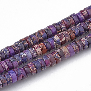 Synthetic Imperial Jasper Beads Strands, Heishi Beads, Flat Round/Disc, Purple, 4~5x2~2.5mm, Hole: 0.5mm, about 173pcs/strand, 15.5 inch