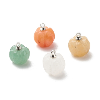 Natural Mixed Stone Charms, Pumpkin, with Platinum Tone Brass Findings, 11~11.5x10mm, Hole: 1.4mm