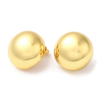 Rack Plating Brass Half Round Stud Earrings, Real 18K Gold Plated, 19mm