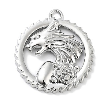 Alloy Pendants, Dragon with Flower, Platinum, 39.5x35x5mm, Hole: 3mm