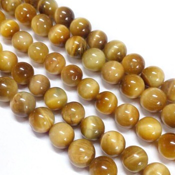 Natural Tiger Eye Beads Strands, Dyed, Round, Goldenrod, 8mm, Hole: 1mm, about 48pcs/strand, 15.75 inch