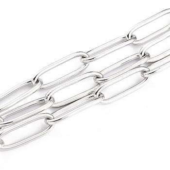 304 Stainless Steel Paperclip Chains, Drawn Elongated Cable Chains, Soldered, with Spool, Stainless Steel Color, 12x4x1mm, 32.8 Feet(10m)/roll