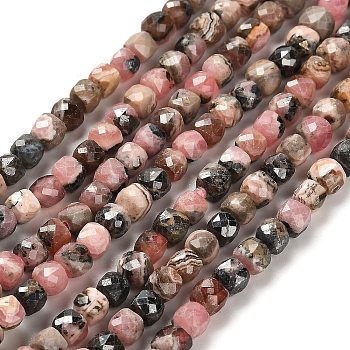 Natural Argentina Rhodonite Beads Strands, Faceted, Cube, 4.5x4.5x4.5mm, Hole: 0.8mm, about 93pcs/strand, 15.35''(39cm)