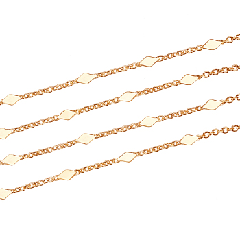 3.28 Feet Brass Link Chains, Cable Chains, Soldered, Rhombus, Real 18K Gold Plated, 1.5x1x0.3mm