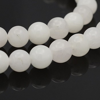 Natural Round White Jade Bead Strands, White, 10mm, Hole: 1mm, about 37pcs/strand, 15 inch