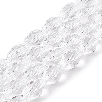 Transparent Glass Beads Strands, Faceted, Oval, Clear, 8x5.5mm, Hole: 1mm, about 70pcs/strand, 22.2~22.64''(55.5~57.5cm)