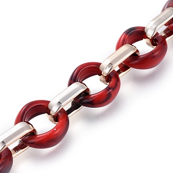 Transparent Acrylic Handmade Cable Chain, Flat Oval, Red, 18.5x11.5x4.5mm, about 39.37 inch(1m)/strand
