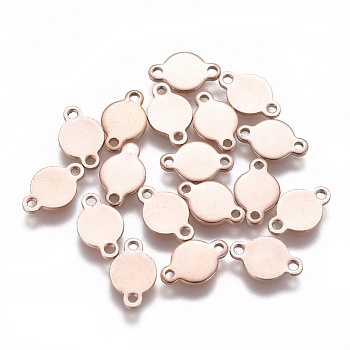 Ion Plating(IP) 304 Stainless Steel Links connectors, Flat Round, Rose Gold, 6x9.5x0.8mm, Hole: 1mm