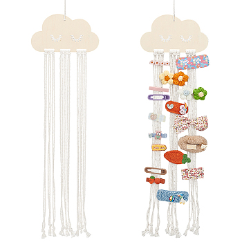 Cloud Wooden Hairpin Hair Clip Hanging Holder Storage Organizer, with Rope, Lime, 76~80x18x0.35cm, Wood: 100x180x3.5mm
