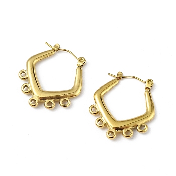 Ion Plating(IP) 304 Stainless Steel Hoop Earrings Finding, with Horizontal Loops, Rhombus, Golden, 24.5x21.5x3mm, Hole: 1.4mm, Pin: 0.5mm
