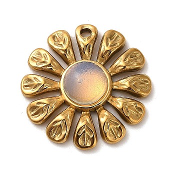 Opalite Flower Pendants, 304 Stainless Steel Sunflower Charms, Golden, 24x24.5x5.5mm, Hole: 1.8mm