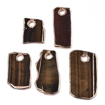 Natural Tiger Eye Pendants, with Edge Plated, Mixed Shaped, Golden Plated, 31~61x21~38x3~4.5mm, Hole: 6mm