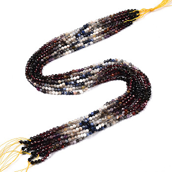 Natural Mixed Gemstone Beads Strands, Round Beads, Faceted, 3~3.5x3mm, Hole: 0.5mm, about 129~132pcs/strand, 15.16''~15.55''(38.5~39.5cm)