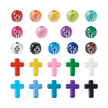 1150Pcs 23 colors Acrylic Beads, Round & Cross, Mixed Color, 50pcs/color
