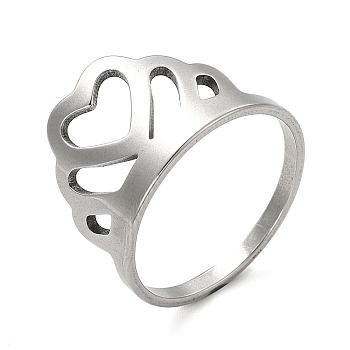 201 Stainless Steel Finger Rings, Hollow Out Heart Crown Wide Band Rings for Women, Stainless Steel Color, US Size 7 1/4(17.5mm), 2mm, Crown: 13x17mm