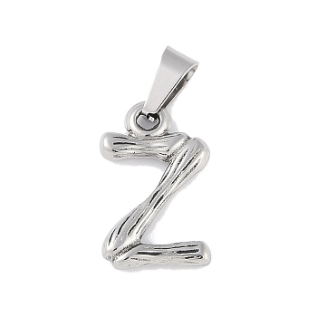 Non-Tarnish 304 Stainless Steel Pendants, Bamboo Style, Stainless Steel Color, Letter.Z, 18x11.5x3mm, Hole: 3x7mm