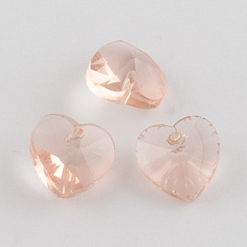 Faceted Heart Transparent Glass Charm Pendants, PeachPuff, 10x10x5mm, Hole: 1mm