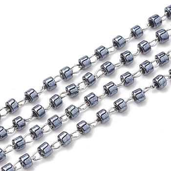 TOHO Japan Import Seed Beads, Handmade Glass Beaded Chains, Soldered, with Stainless Steel Findings, Plated, Column, Stainless Steel Color, Slate Gray, 2mm, about 26.24 Feet(8m)/strand