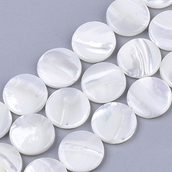 Trochus Shell Beads Strands, Flat Round, Creamy White, 15x3mm, Hole: 1mm, about 25~27pcs/Strand, 15.16 inch~15.75 inch