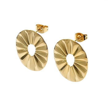 Ion Plating(IP) 201 Stainless Steel Stud Earrings, with 304 Stainless Steel Pins, Grooved Donut, Real 18K Gold Plated, 21x18mm