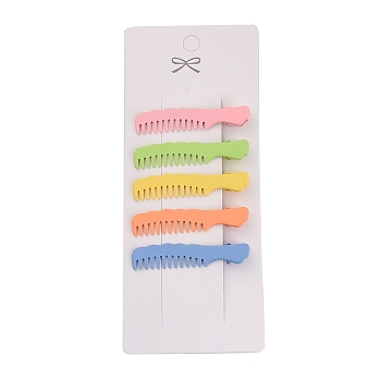 Comb Shape Spray Painted Iron Alligator Hair Clips for Girls, Mixed Color, 59.5x12.5x11mm, 5pcs/card