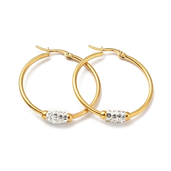 Crystal Rhinestone Tube Beaded Hoop Earrings, Vacuum Plating 201 Stainless Steel with 304 Stainless Steel Pins for Women, Golden, 31x30x5.5mm, Pin: 0.6mm