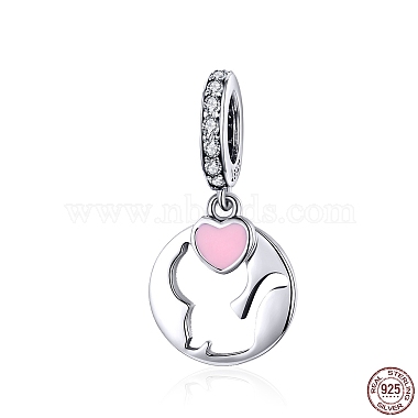 21mm Pink Cat Sterling Silver+Cubic Zirconia Beads